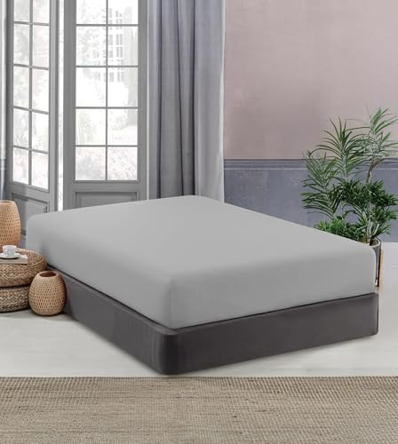 Lenzuolo Sotto No Stiro Con Angoli Elasticizzati Tinta Unita Effetto Raso Fino 27 Cm Lenzuola Microfibra Anallrgica Letto Coprimaterasso - Grigio - Piazza e mezza