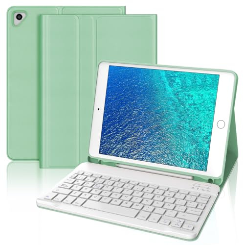 SENGBIRCH Teclado para iPad 6 Generación 9.7, Bluetooth Desmontable, Funda Teclado Español Ñ Magnética para iPad 6a Gen 2018/5a Gen 2017/Pro 9.7 2016/Air 2 2014 y Air 1 2013, Verde Claro