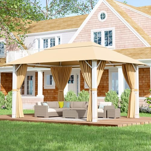 Devoko Pavillon 3x4 Wasserdicht Stabil,Gartenpavillon Winterfest,Partyzelt UV50+ Alu Pavillion,Plane Pavilion für Hinterhof,Gartenzelt Beige