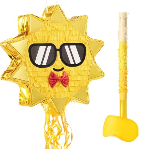WERNNSAI Sonnen Piñata für Babyparty – Zugband Piñata mit Stock Augenbinde Zugseil Babygeburtstag & Gender Reveal Partyspiel für Kinder