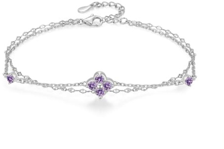 PHNIBIRD Kleeblatt Armband Geburtsstein Schmuck Damen und Mädchen 16+3cm | Hypoallergen und nickelfrei, Leicht und Bequem, ängenverstellbar, Glückskleeblatt Schmuck Geschenk mit Geburtssteinen