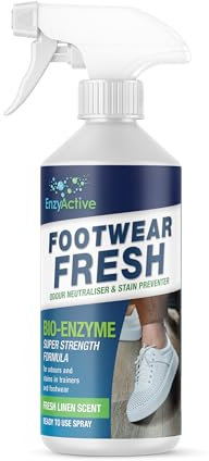 EnzyActive Shoe ReFresh & Deodriser Spray Odour neutraliser Linen Fresh Kick With Enzymes Sweat Eliminator for Trainers, Shoes, Sandals, Hiking Boots, Slippers for Bad Odours from Smelly Feet 500ML