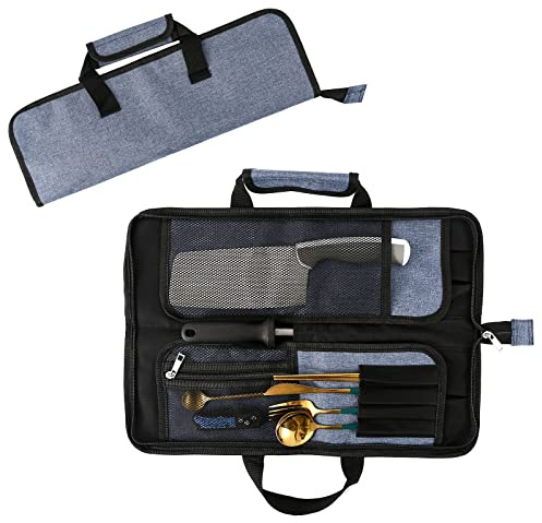 Étui à couteaux, Sac rouleau pour couteaux de chef, Étui à couteaux de cuisine Oxford robuste avec 13 fentes, Poignée de transport simple et bandoulière, Rangement de cuisine pour voyages et camping