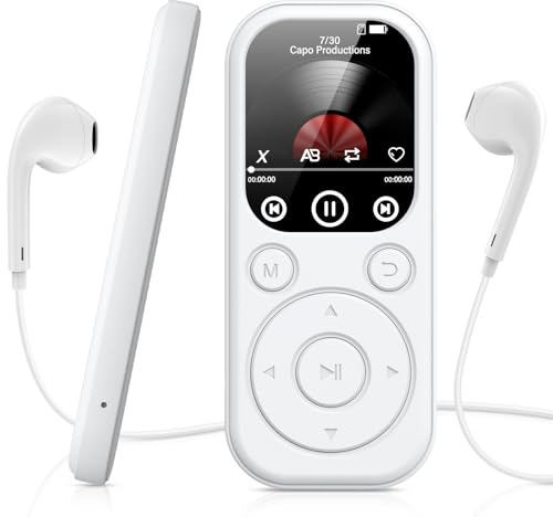 128GB MP3 Player Bluetooth, RWSRW MP3-Player mit Kopfhörer FM Radio Diktiergerät Mini Design HiFi-Sound E-Book Reader Fotoalbum Ideal für Sport (Weiß)