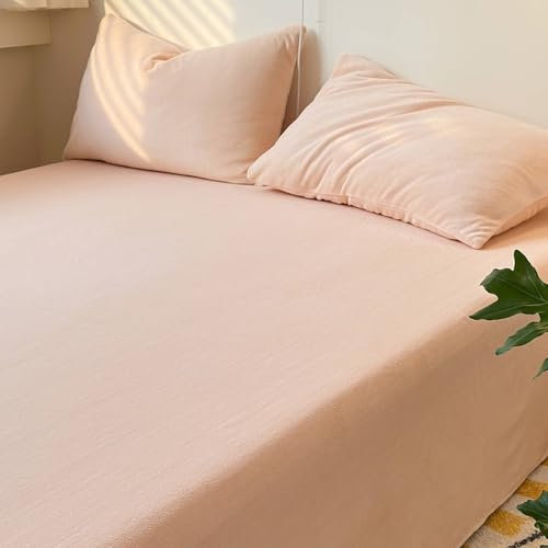 Lirzxin Ropa de cama sin goma, 200 x 230 cm, sábana bajera individual de terciopelo con leche, monocolor, sábana bajera para cama de invierno, suave y transpirable, naranja claro