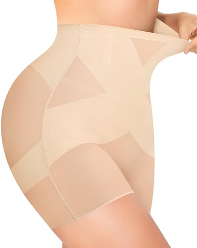 Junlan Tummy Control Knickers Shapewear for Women Mid Waisted Body Shaper Shorts Butt Lifter Panties Shaping Underwear (Beige,L)