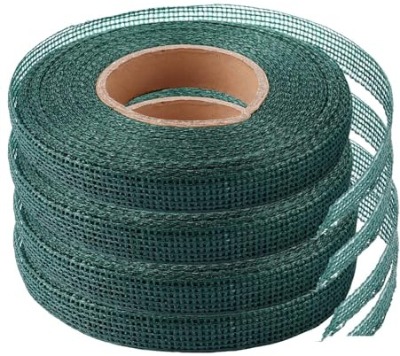 LDXDRU 4 Stück Pflanzenbinder 3cmx50m Pflanzenband, Pflanzenband Polyethylen Baumschnur Baumanbinder Grün, Baumbinder Luftdurchlässig, Witterungsbeständig für Fixieren und Binden Von Bäumen Pflanzen