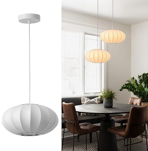 Fivemengo 11.5in Small Lantern Pendant Light, Imitation Silk Lampshade, White Bubble Pendant Light, Large Hanging Lamp Simple Chandelier for Dinning Room Kitchen Island Bedroom Restaurant Cafe