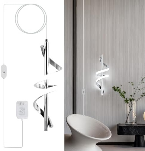 Vloitgol Plug in Pendant Light,Dimmable Hanging Lights with Plug in Cord，Adjustable Height Modern Led Pendant Light Kitchen Island Hanging Lmap for Dining Room Bedroom Sink