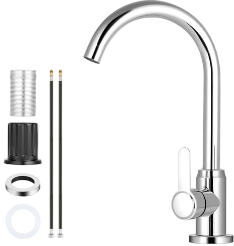 flintronic Robinet de Cuisine, Rotatif à 360°, Mitigeur Monocommande Evier, Chromage, Robinet Cuisine, Eau chaude et Eau Froide Commutables, Installation et Nettoyage Facile, pour Toilettes, Buanderie