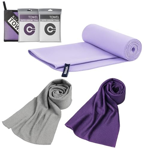 RagQbuK 3 Pcs Gym Towel, Microfibre Towel, Quick Dry for Gym, Yoga, Travel, Beach, High Absorbency, Lightweight, Portable, Includes 40x50cm Lavender, 30x80cm Grey and Purple Towels