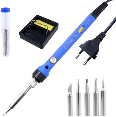 Juego de soldador de estaño de 60 W, temperatura ajustable 200 ~ 480 ℃ con encendido/apagado, 5 puntas de soldadura, kit de soldadura electrónica para reparación electrónica y bricolaje