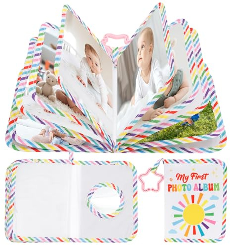 Babyalbum Stoff 16,5x11,2cm Baby Fotoalbum mit Sicherheitsspiegel und Haken Mein Erstes Jahr Babyalbum Sicher Geschmacklos für Neugeborene Kleinkinder Kinder Geburtstagsgeschenke (Farbenfroh)