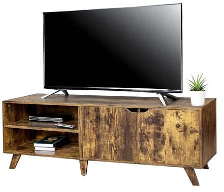 Relaxdays TV-Lowboard, 6 Fächer, TV-Schrank bis 60 Zoll, HBT: 50 x 140 x 40 cm, Fernsehtisch mit Kabelführung, braun