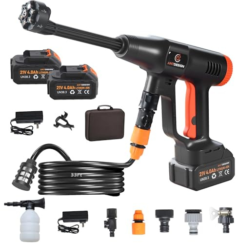 AntDesign Cordless Pressure Washer with 2X 4.0Ah Portable Batteries, 3 Power Levels, Brushless Motor, 33 Ft Hose, Handheld Cleaning for Cars/Floors and Garden Irrigation
