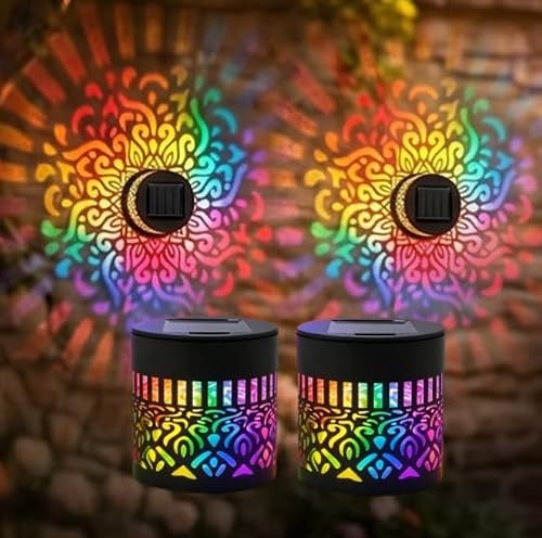Solar Mandala Wandleuchte,2026 neue dekorative Solar-Mandala-Lichter,Dekorative Projektionslampe für den Außenbereich,7 Farb-Verlauf, für Wand, Boden, Terrasse ,Deko Gartenleuchte,Hof Balkon,4PC