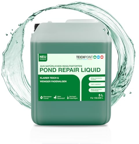 Teichpoint Pond Repair Liquid (5 Liter) | Entfernt Fadenalgen auf biologische Weise im Garten- und Koiteich | Algenfreies Teichwasser | Reichweite 150.000 Liter