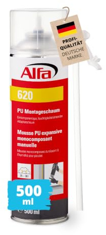 Alfa Adapterschaum 0,5 l – Montageschaum zum Abdichten & Isolieren | Profi-Qualität - Einkomponentiger Bauschaum inkl. Röhrchen zur Montage von Fenstern & Fugen – feuchtigkeitshärtend