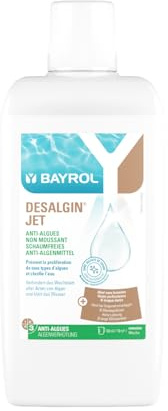 Bayrol Desalgin Jet 1 L - schaumfreies Antialgen-Konzentrat zur Verhinderung von Algenwachstum im Pool - Ideal für Pools mit Gegenstromanlagen Wasserattraktionen - Ohne Kupfersulfat Blau | Hochkonzentriertes Algizid mit Klärwirkung, Kupfersulfatfrei, 50 ml / 10 m³ hebdo, 150 ml / 10 m³ heilend
