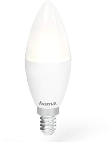 Hama E14 Wi-Fi LED-Lampe, Kerzenform, 4,5W (ohne Hub, dimmbar, gesteuert via Alexa/Google Home/App, 2,4GHz, warm/neutral/tageslichtweiß) WLAN Lampe Echo Dot/Echo Spot/Echo Plus/Echo Show komp., 00176559