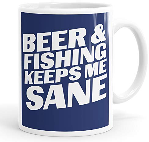 Personalised Customised Beer & Fishing Keeps Me Sane Mug Coffee Cup Custom Message