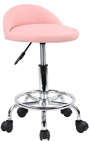 KKTONER Rollhocker Bürostuhl Drehstuhl, höhenverstellbarer, Drehhocker mit niedriger Rückenlehne und Fußstütze aus PU Leder Rosa
