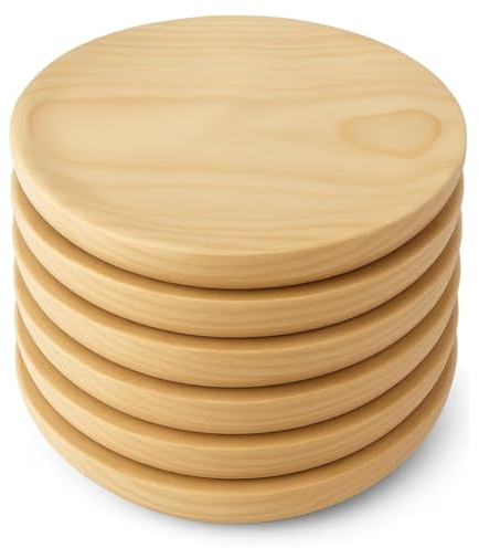 FRANCACOR PACK DE 6 UNIDADES Plato redondo madera pino para pulpo, fiambre, cortar, salvamanteles (24 cms)