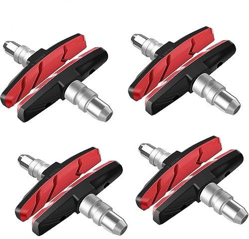 AGPTEK V Brake Pads, 4 Pairs Brake Pads for Bicycle 70mm, Bike Brake Blocks Compatible with MTB， Shimano, Tektro, Avid, Clarks, Contec, Sram, XLC (Red）