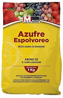 MASSÓ Azufre Espolvoreo 98,5% Abono CE, Bolsa 1 kg