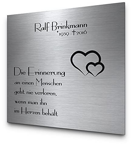 Schöne Gedenktafel für Menschen | Grabtafel Grabschmuck aus Edelstahl | Andenken aus Edelstahl 22 x 22 cm