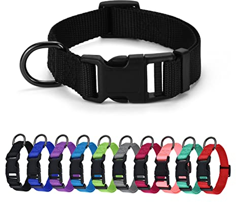 AUDWUD Thick Nylon Collar,Classic Adjustable Dog Collar in Multiple Colors,Suitable for Small,Medium and Large Dogs,4 Sizes