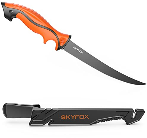 SkyFox Fischmesser Angeln und Filetiermesser Fisch Klinge 20.5 cm, G4416 Deutsch Edelstahl Kochmesser, Angelmesser Sehr Scharf,Jagdmesser Inklusive Schutz ABS Whetstone Scheide
