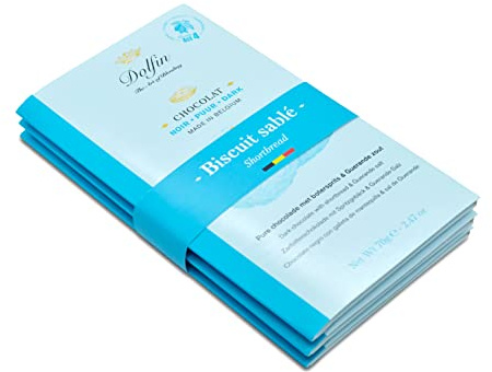Dolfin 3er-Pack Zartbitter-Schokolade mit Butterkeks und Guerande-Salz - Klassische belgische Schokolade mit leckeren Keksen - Premium-Süßigkeiten - Hergestellt in Belgien, 210 g