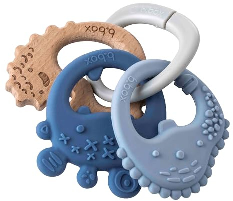 b.box Giochi Dentizione Neonati Trio Teether | Set di 3 Massaggia Gengive Neonati con Superficie Testurizzata su Anello Rimovibile | Massaggiagengive Neonato da 3 Mesi in Su | Diverse Trame