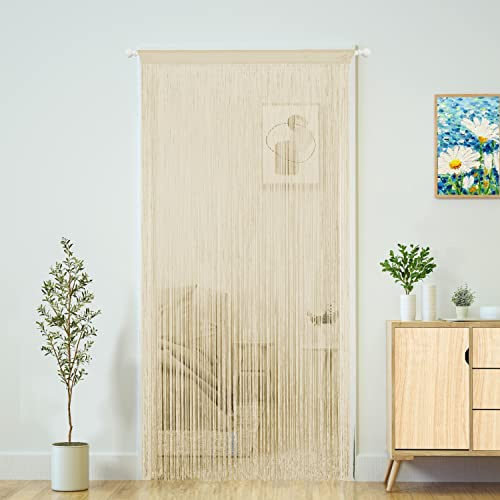 Cortina bohemia para puerta, color champán medio, 39 pulgadas de ancho x | Flecos colgantes hippie, separador de habitación, patio, dormitorio, armario, cocina, lavandería, ventana, pared