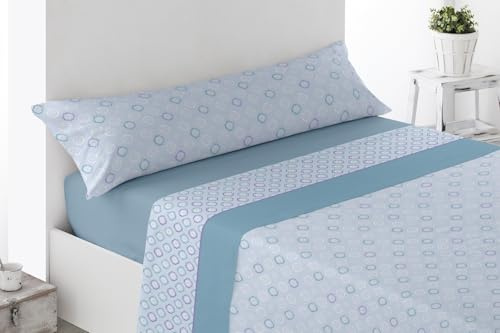 ENERGY COLORS TEXTIL-HOGAR - Verano Cama 150 - Juego Sábanas 3 Piezas con Bajera Ajustable 1 Funda Almohada y Encimera Microfibra (Nojia Celeste)