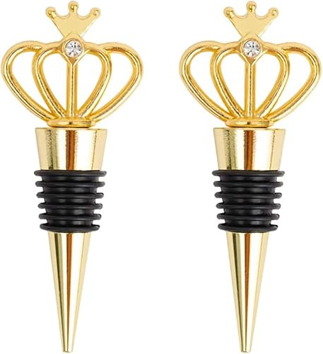 Norhogo 2 Stück Set Wein Stopfen Flaschenverschluss Metall Strass Krone Form füR Die Weinsammlung Wein, Champagner, Glasflaschen Hochzeit Geburtstag Neujahr Party Tisch Dekoration(Golden)