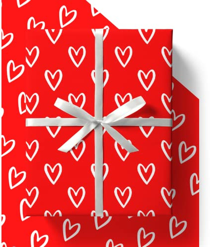 Valentines Wrapping Paper - HUGE 43% BIGGER [84cm x 60cm] Eco Friendly Recyclable Love Heart Gift Wrap for Wedding Anniversary, Birthday or Valentine's Day (8 Sheets & 8 Tags)