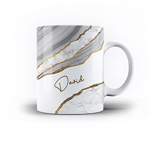 iCaseDesigner Personalised Marble Agate Swirl with Name on 11oz Ceramic Mug. 13. Grey Agate Marble