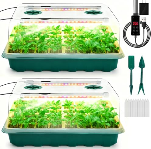 Ryscam Seed Starter Tray with Grow Light, 96-Cell Seed Starter Kit, Seedling Starter Trays with Humidity Domes, Automatic Timer, Adjustable Light Indoor Gardening Plant Germination Trays