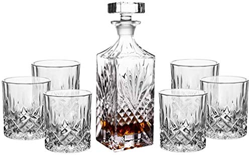 Wine Rack Decantador de whisky Juego de decantador de whisky de 7 piezas, Decantador de whisky de cristal, Decantador de whisky y juego de vasos, Juegos de decantador de whisky para hombres, Licor,