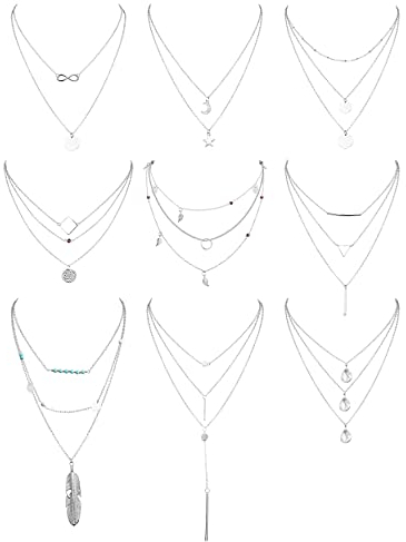 Kakonia 9-teilige Geschichtete Choker Kette für Damen - Verstellbares Halsband mit Anhänger Münzen Mond Stern - Boho Set für Frauen