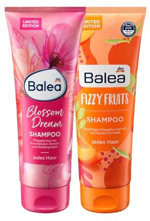 Balea 2er-Set Haarpflege: Shampoo Blossom Dream mit Kirschblüten-Extrakt & Seidenprotein für natürlichen Glanz & Geschmeidigkeit, 250 ml + Shampoo Fizzy Fruits mit Aprikosen-Extrakt, 250 ml, (500 ml)