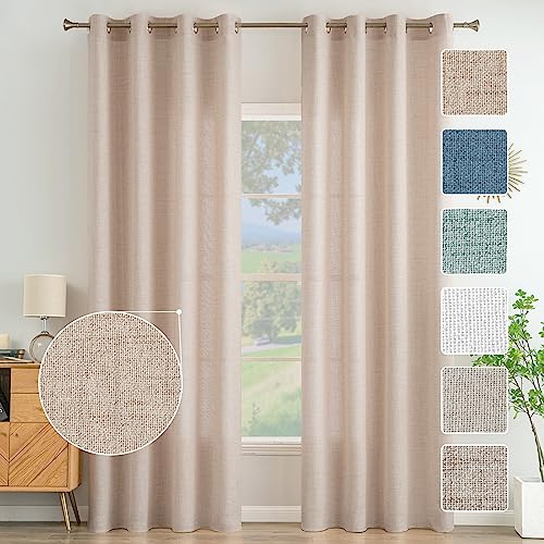 MIULEE Wohnzimmer Vorhänge Gardinen Leinen Ösenvorhang Leinenoptik Vorhang Boho Gardine mit Ösen Semi-transparent Leinenvorhang Curtains 2er Set HxB 225x140 cm， Beige-Rosa