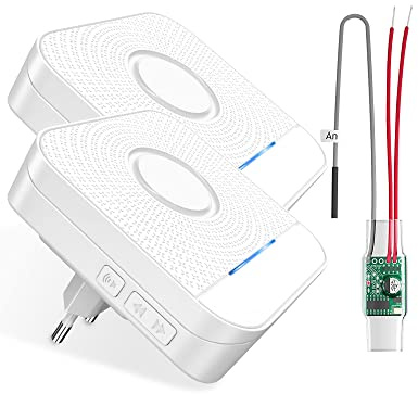 BITIWEND Set de extensión de señal inalámbrica para Timbre y Gong, | 1 convertidor inalámbrico + 2 receptores de toma eléctrica para sistemas de timbre existentes (emisor empotrado 3-24V AC/DC)