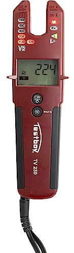 Testboy TV 230 Strom-Spannungsprüfer (Stromzange, große Funktionsvielfalt, LC-Display, LED-Messstellenbeleuchtung, T-RMS Messverfahren, Vibrationsmotor), Rot/Schwarz