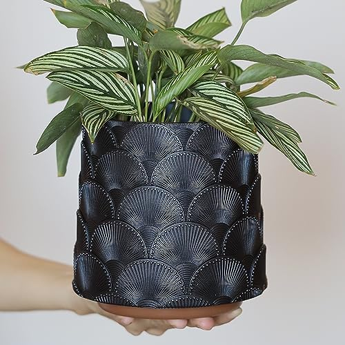 GUGUGO Pearl Black Scale Pflanzgefäß, niedlich, einzigartiger Blumentopf mit Drainage, eklektisch, bunt, kleine Blumentöpfe für Innen- und Außenbereich, Regenbogenfarben, lustig, Sukkulenten,