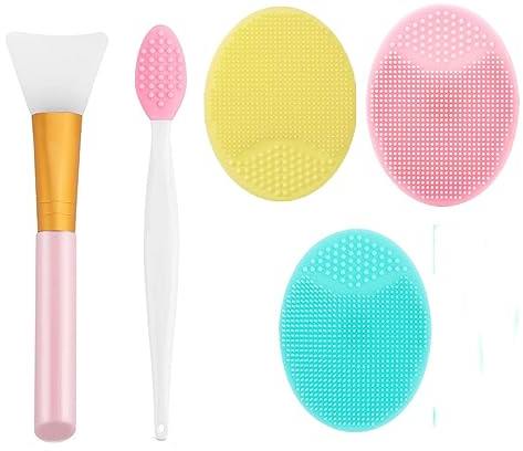 Spazzola Detergente Viso Manuale,Set di 5pcs Spazzola Pulizia Viso in Silicone, Esfolianti Spazzole per le Labbra y Pennello per Maschera,Morbido Viso Pulizia Pennello,spazzola per la pulizia dei pori