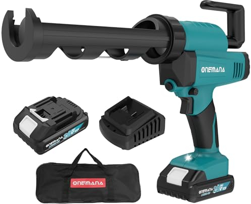 Pistola per Silicone a Batteria, ONEMANA Pistola Elettrica per Silicone e Adesivi 20V 6 Velocità Anti-goccia Forza Max 6500N per Cartucce da 10oz/300ml con Batteria da 2.0Ah e Caricabatterie