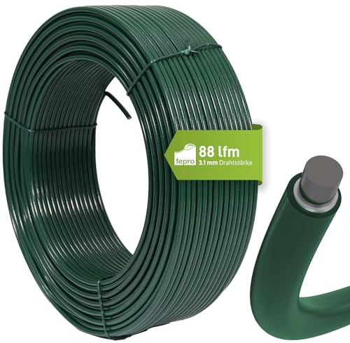 Fepro® Spanndraht 3,1 mm x 88 m, grün, verzinkt und kunststoffbeschichtet - witterungsbeständig, ideal für Maschendraht, Wildzaun, Garten oder basteln